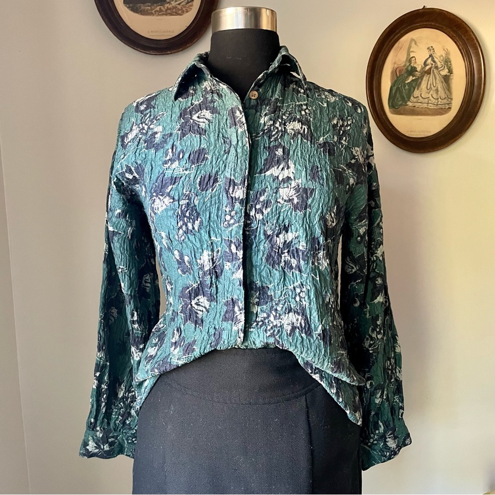 Vintage 1990s floral crinkle silk blouse - Jenna